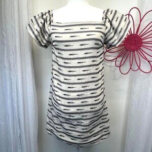 Alice + Olivia Off Shoulder Mini Dress Embroidered Aztec Print SMALL Linen Blend